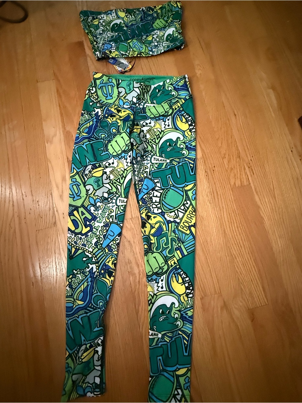Graphic Green & Blue Tulane-Inspired Women's Leggings